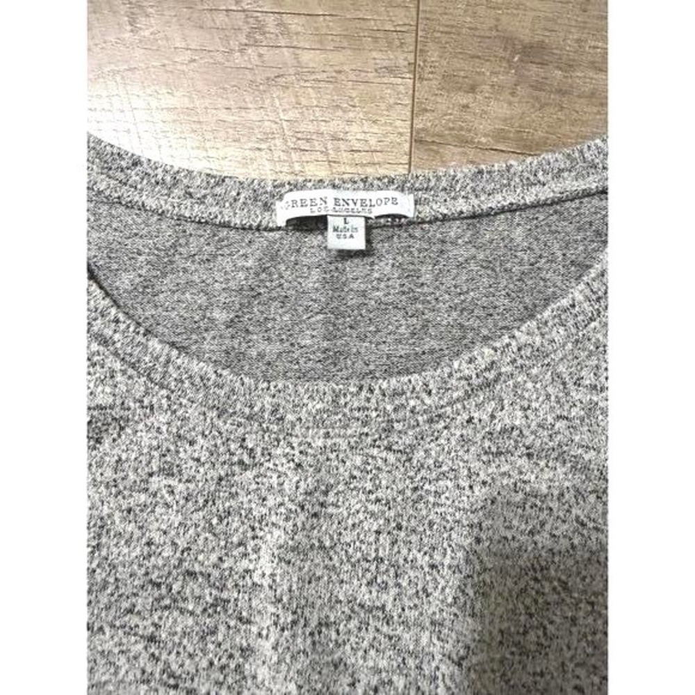Green Envelope Grey Marl Twist Front Long Sleeve Knit Top Size L - Picture 6 of 8